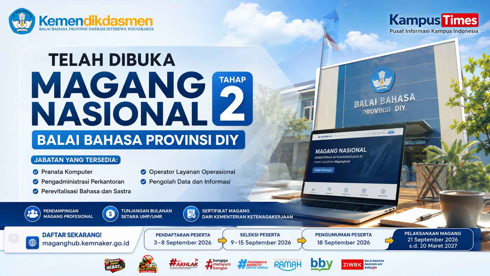 Magang Nasional Tahap 2 Balai Bahasa DIY Dibuka, Cek Posisi, Syarat, dan Jadwalnya