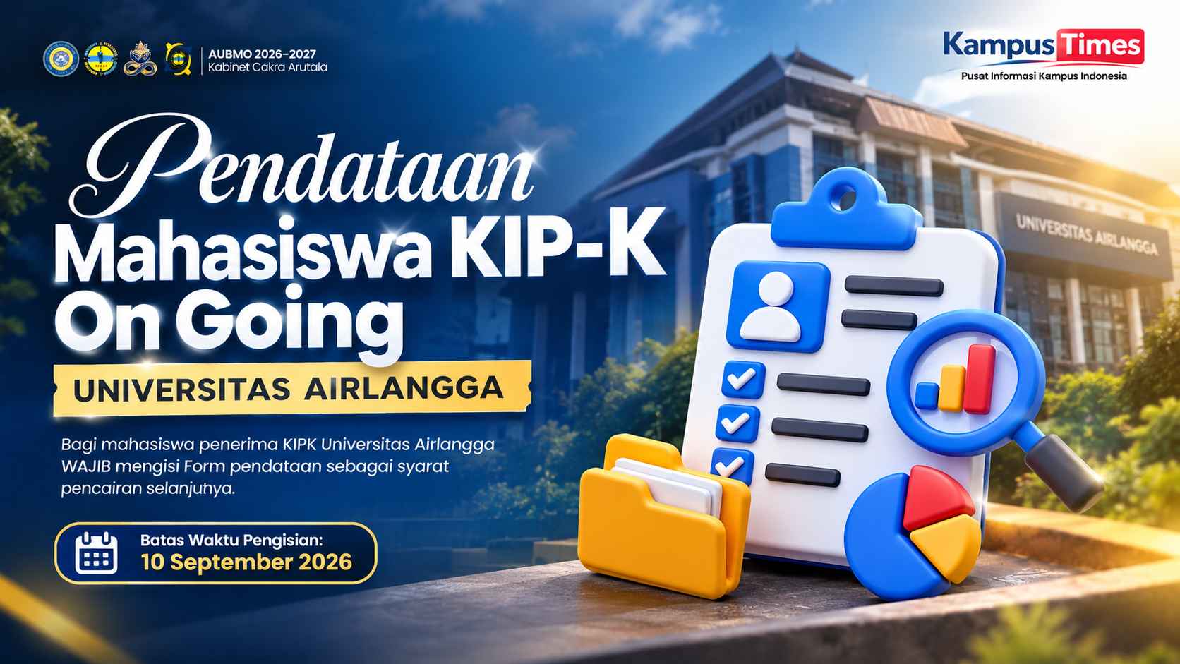 Pendataan Mahasiswa KIP-K Universitas Airlangga 2026 Dibuka, Catat Batas Waktunya