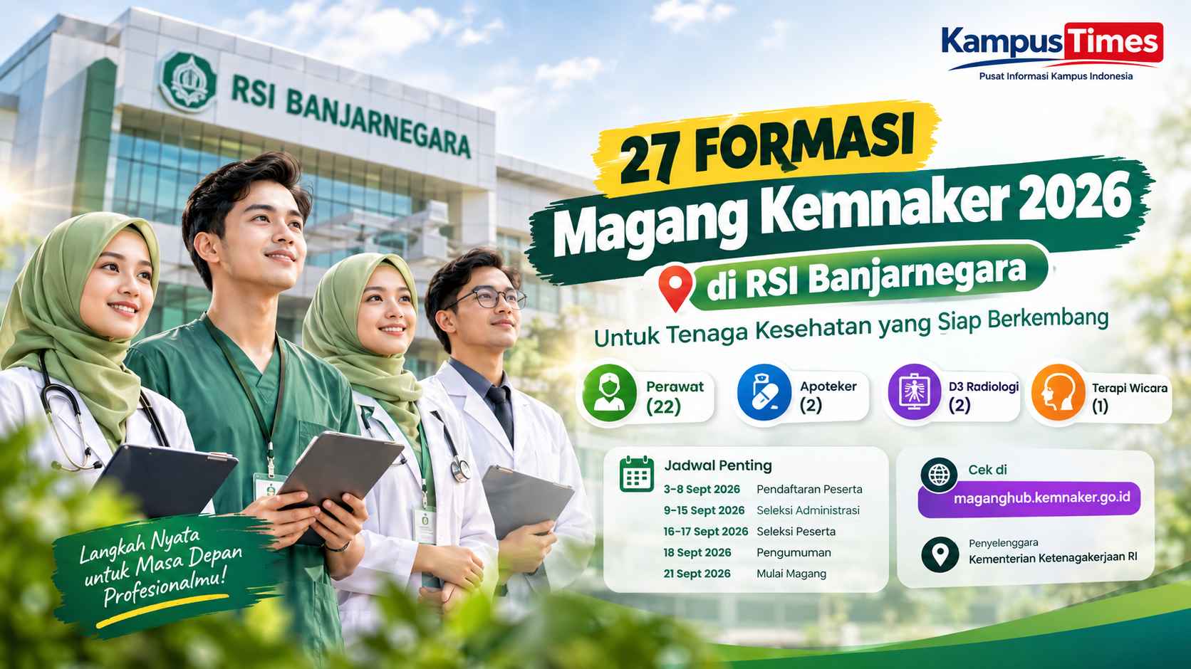 Magang Kemnaker 2026 di RSI Banjarnegara Dibuka, Ada 27 Formasi untuk Tenaga Kesehatan