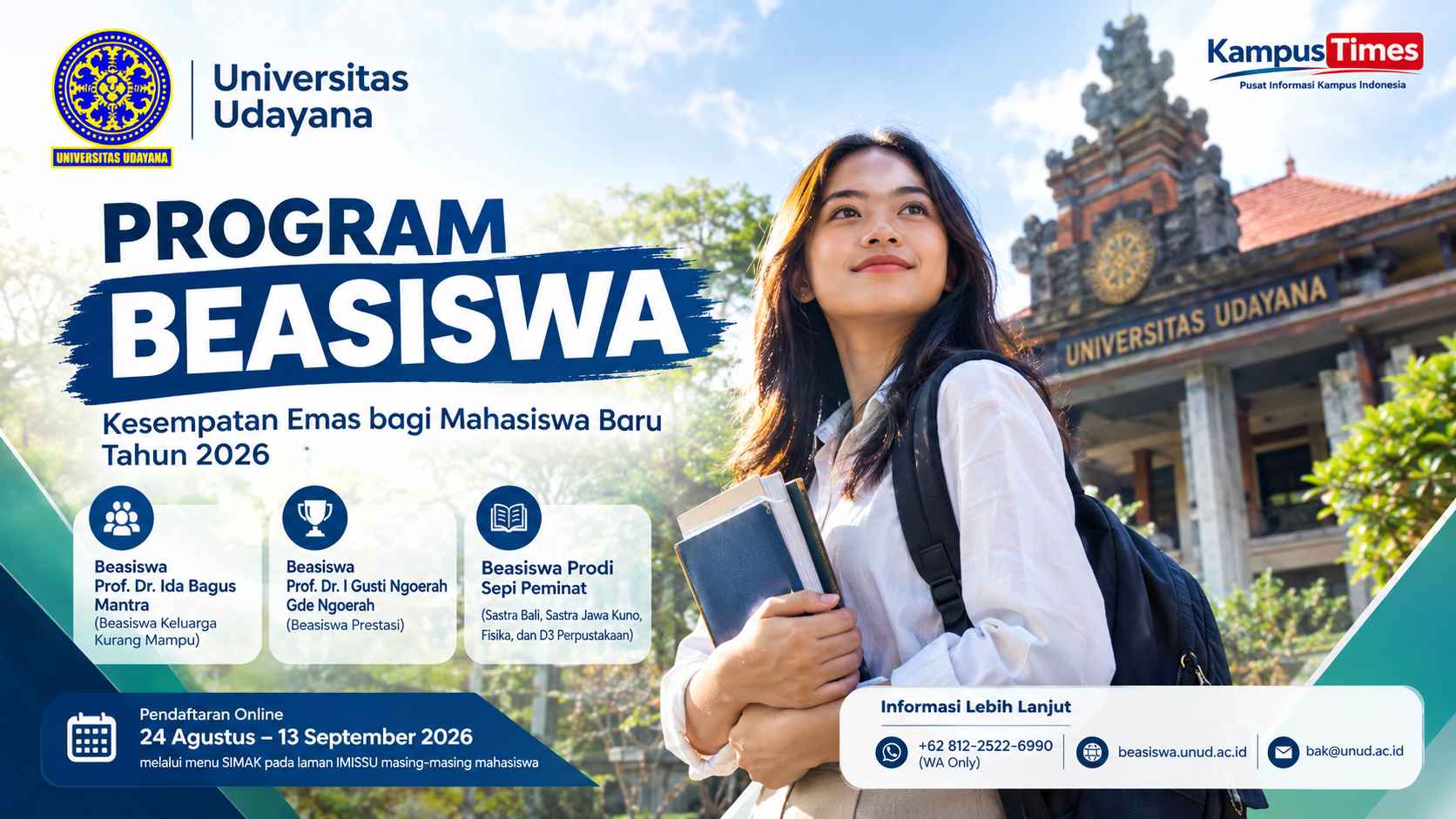 Beasiswa Universitas Udayana 2026 Dibuka, Ada 3 Program untuk Mahasiswa Baru