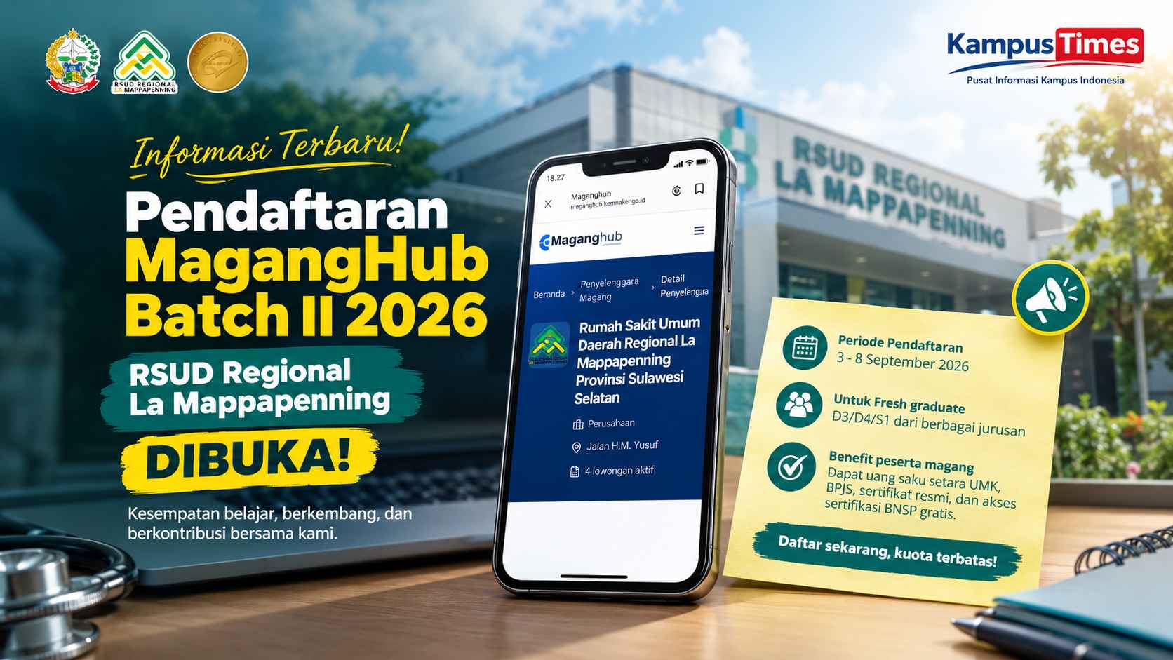 MagangHub Batch II 2026 RSUD Regional La Mappapenning Dibuka, Cek Syarat dan Cara Daftar