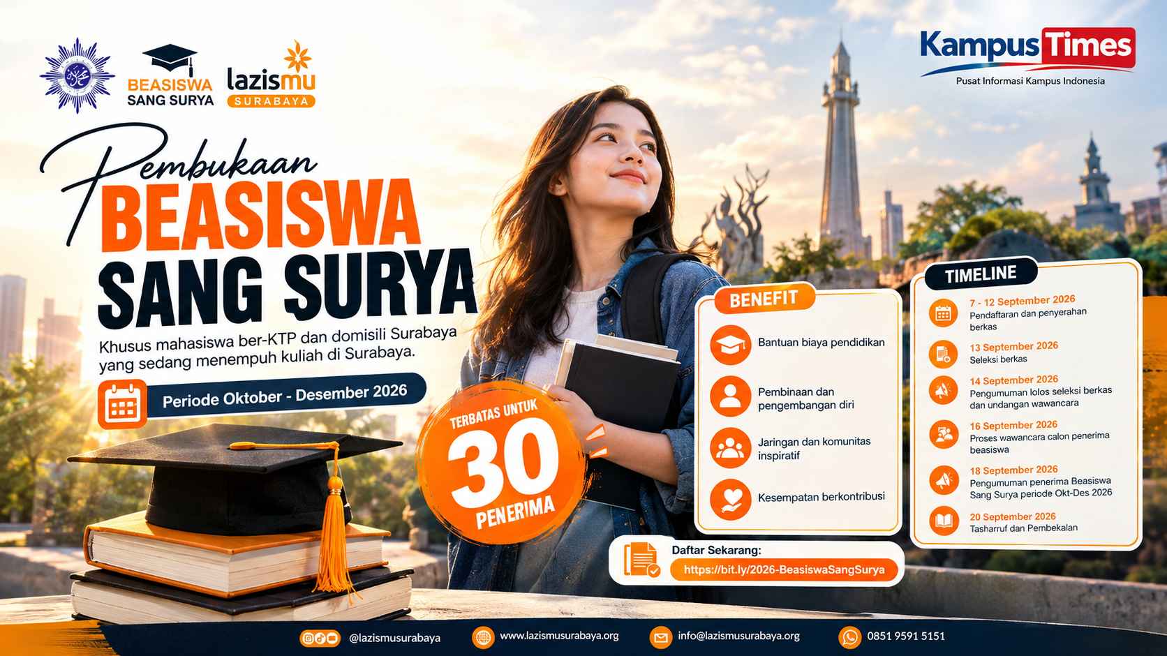 Beasiswa Sang Surya 2026 Dibuka, Ada Bantuan Pendidikan untuk 30 Mahasiswa Surabaya