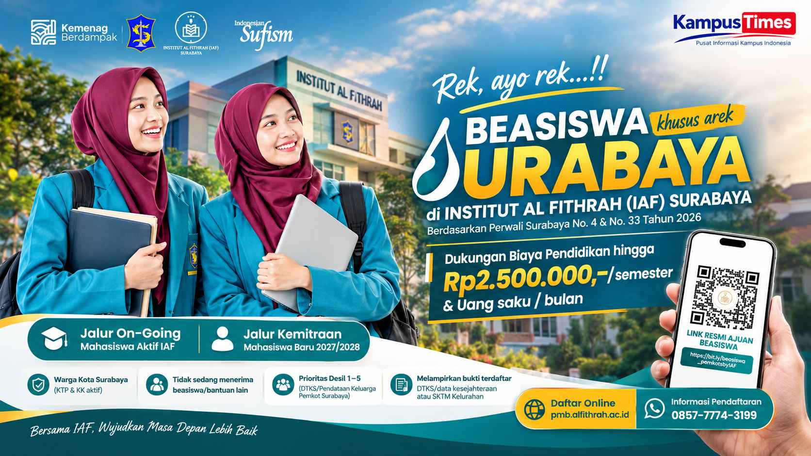 Beasiswa Urabaya IAF Surabaya 2026: Kuliah Dapat Dukungan hingga Rp2,5 Juta per Semester
