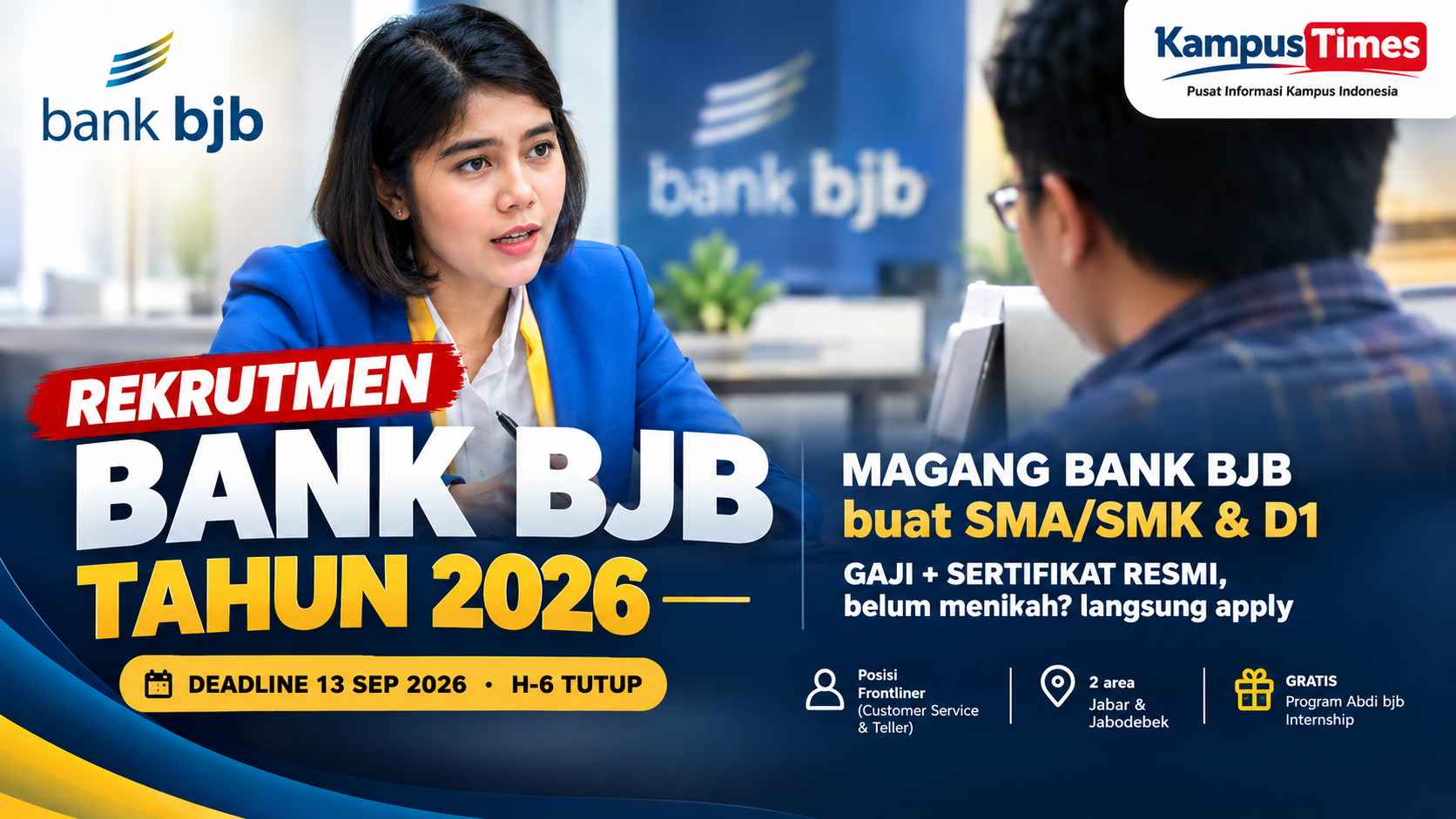 Rekrutmen Bank BJB 2026 Dibuka, Lulusan SMA/SMK dan D1 Bisa Daftar