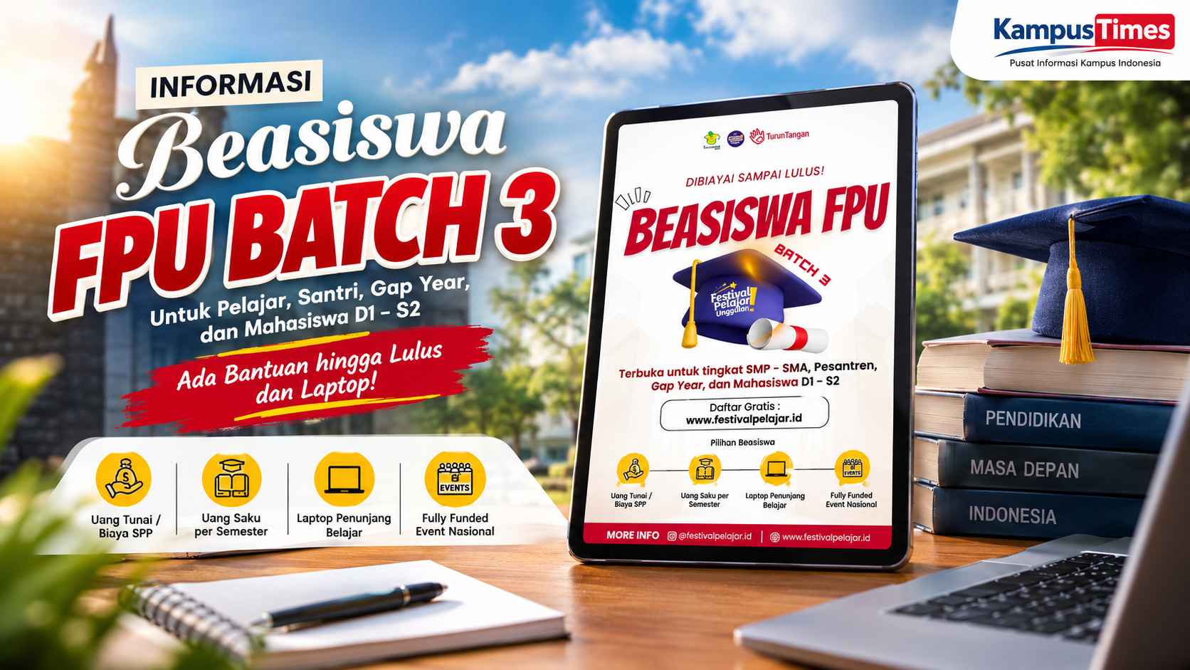 Beasiswa FPU Batch 3 2026 Dibuka, Ada Bantuan hingga Lulus dan Laptop