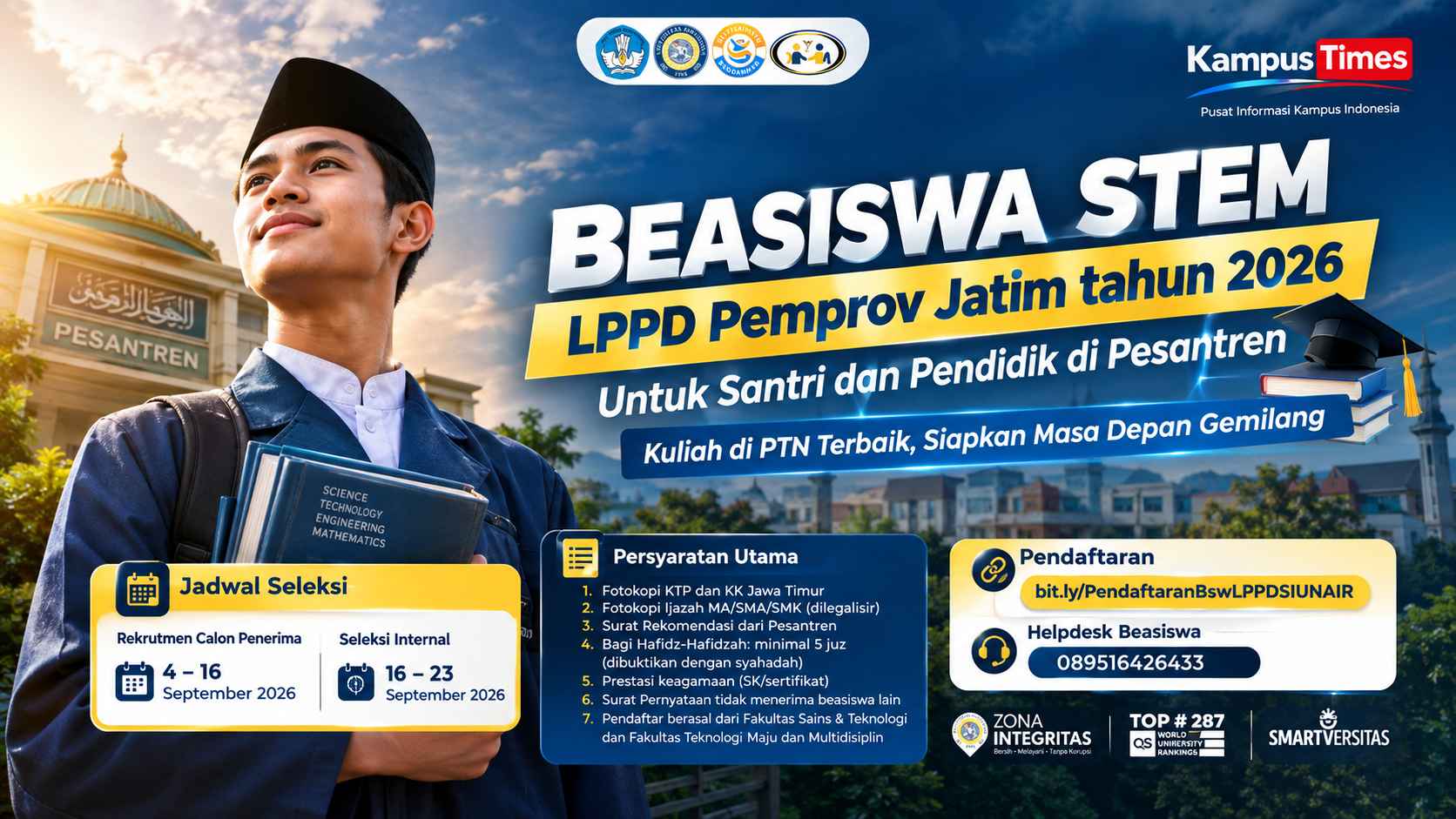 Beasiswa STEM LPPD Pemprov Jatim 2026 untuk Santri dan Pendidik, Cek Syarat dan Jadwalnya