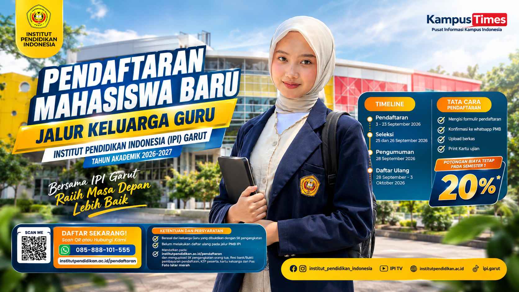 Pendaftaran Mahasiswa Baru IPI Garut 2026/2027 Jalur Keluarga Guru, Dapat Potongan Biaya 20 Persen