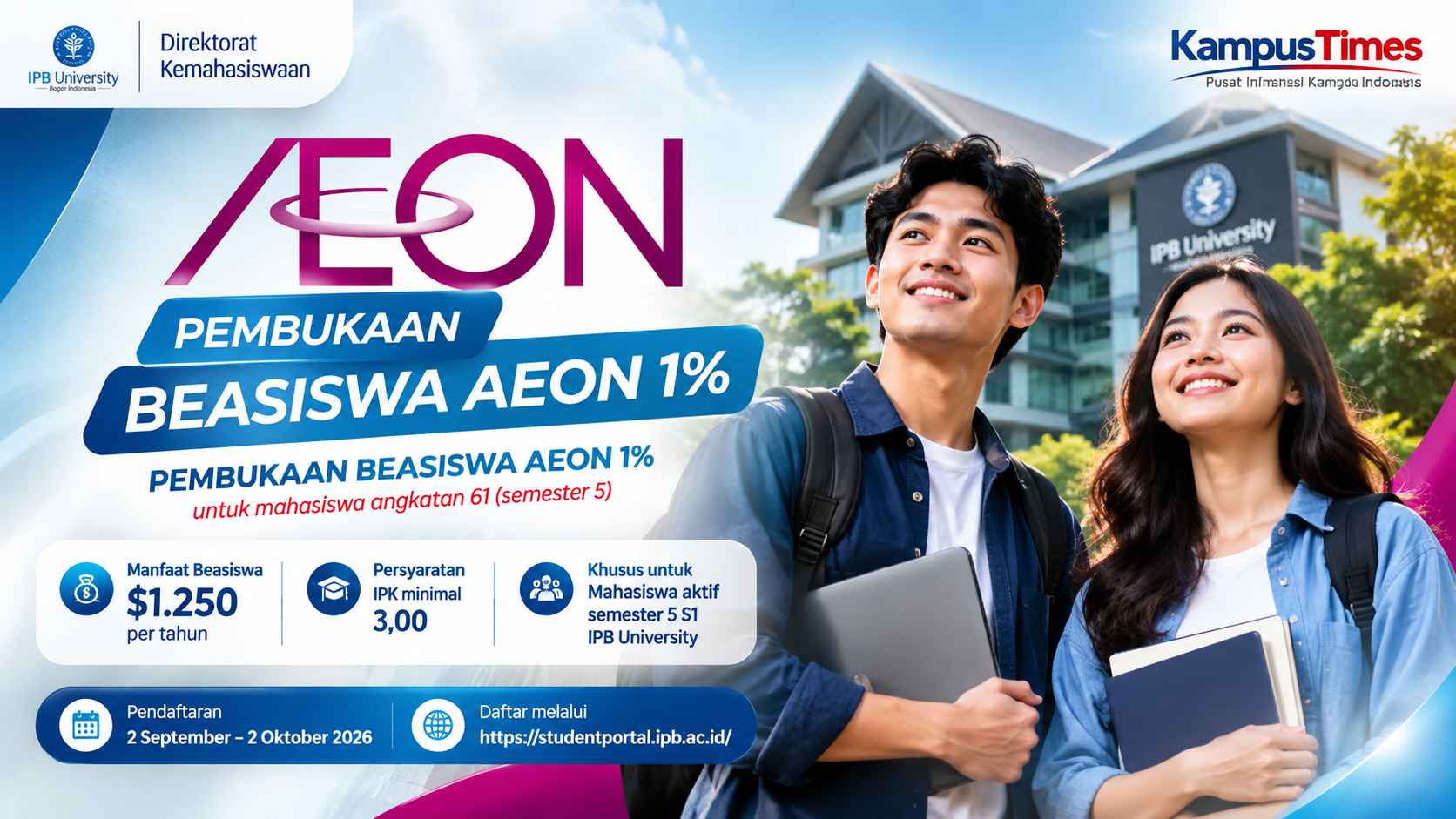 Beasiswa AEON 1% Club Foundation 2026 untuk Mahasiswa IPB, Dapat $1.250 per Tahun