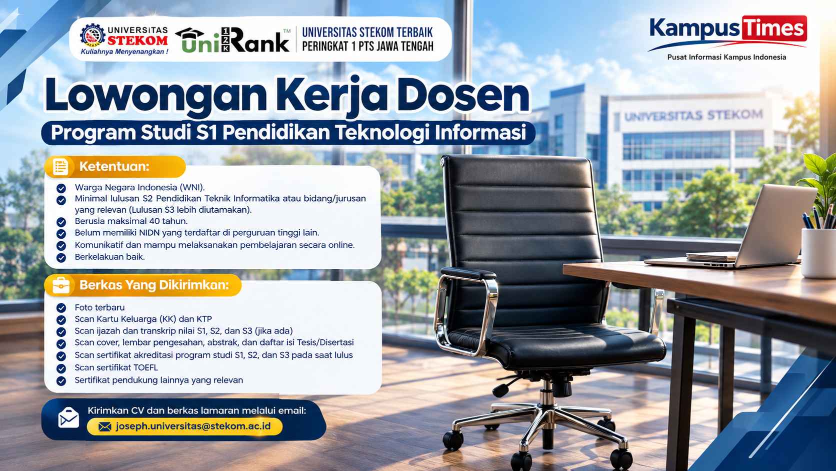 Lowongan Kerja Dosen Universitas STEKOM, S1 Pendidikan Teknologi Informasi Buka Kesempatan bagi Lulusan S2
