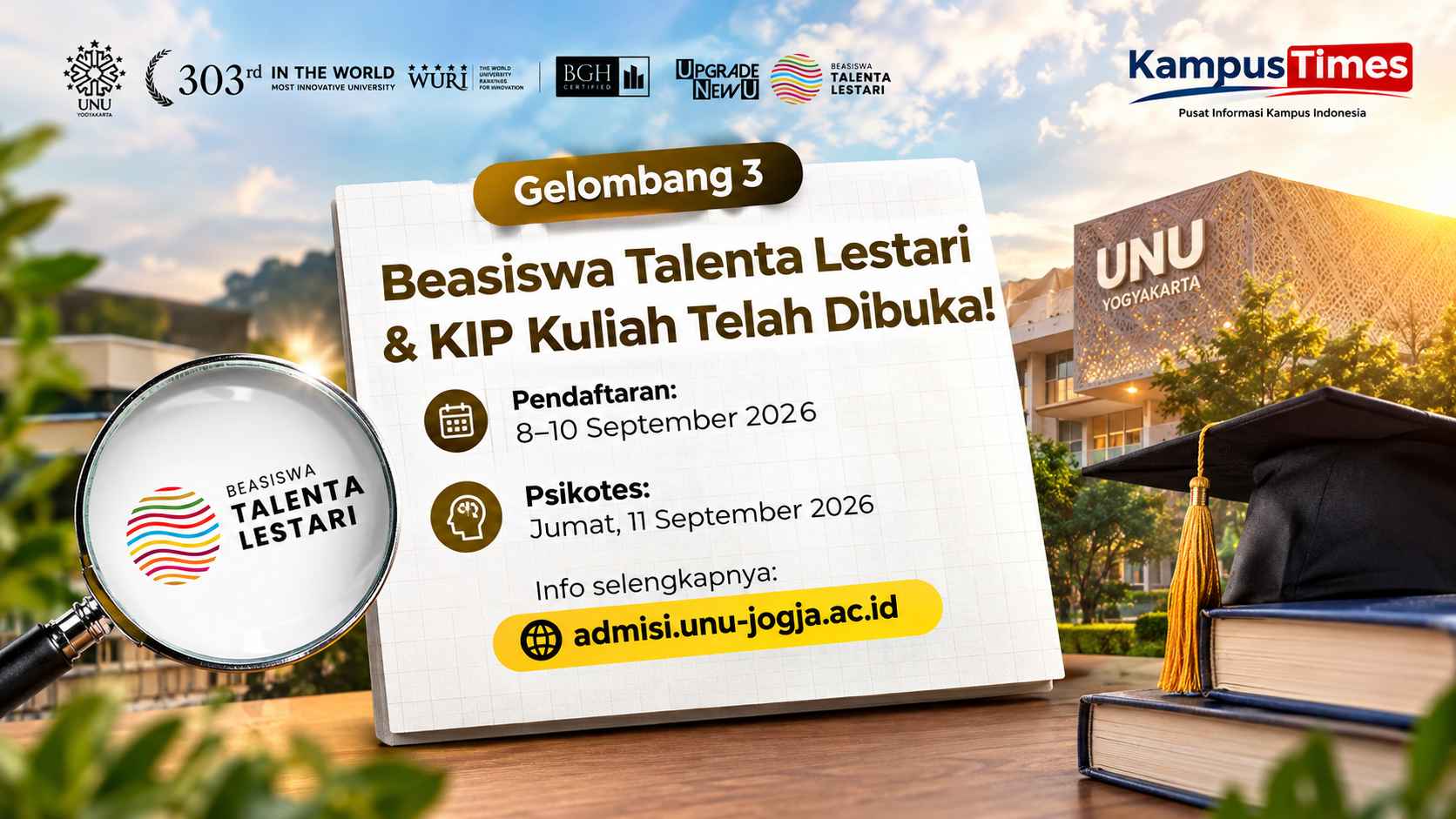 Beasiswa Talenta Lestari & KIP Kuliah UNU Yogyakarta Gelombang 3 Dibuka, Cek Jadwal dan Cara Daftarnya