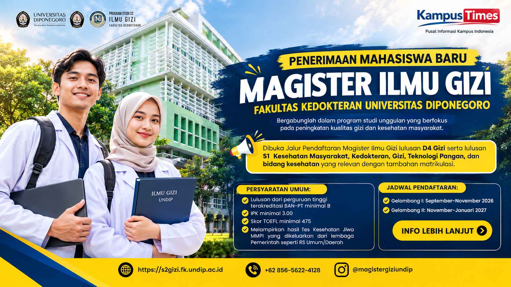 Magister Ilmu Gizi Undip Buka Pendaftaran 2026, Ini Syarat dan Jadwalnya