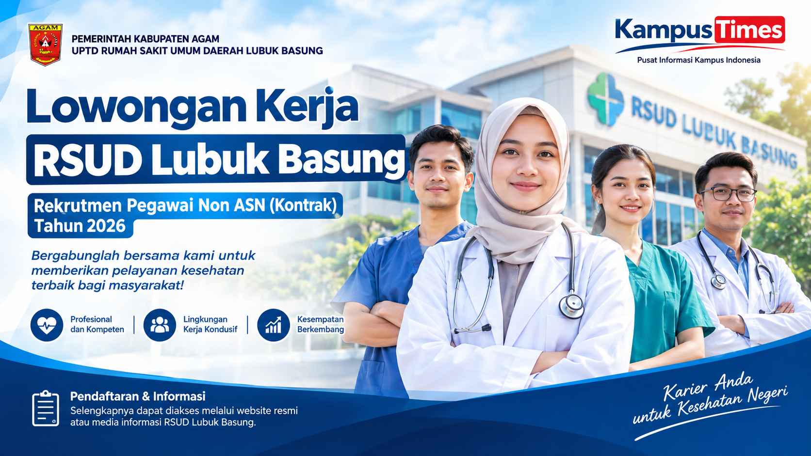 Lowongan Kerja RSUD Lubuk Basung 2026 Dibuka, Ada 40 Formasi Tenaga Kesehatan