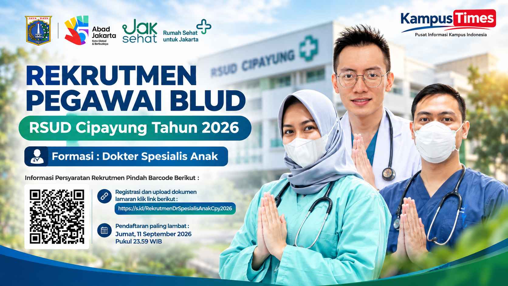 Rekrutmen Pegawai BLUD RSUD Cipayung 2026: Formasi Dokter Spesialis Anak, Cek Syarat dan Cara Daftar