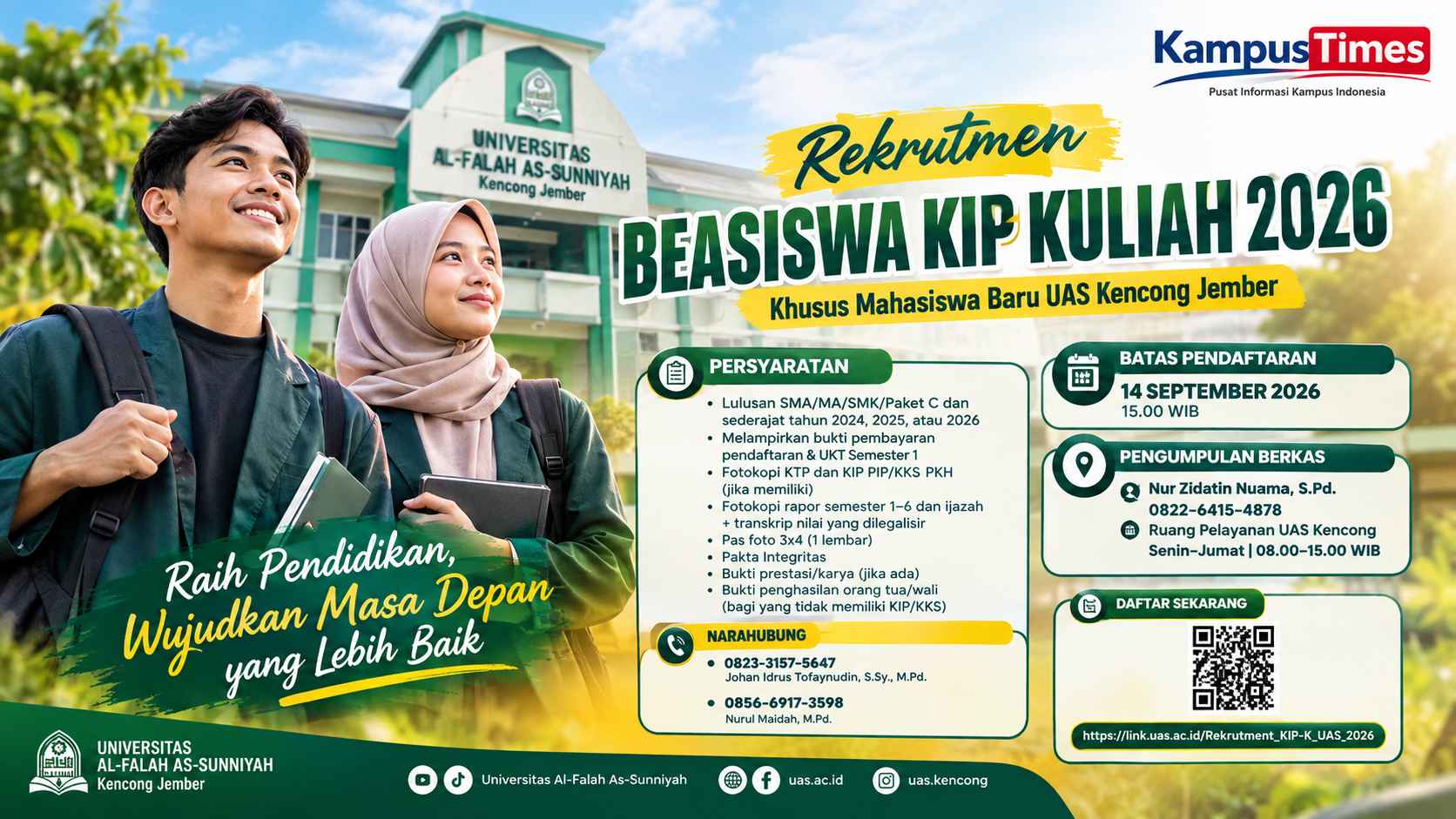 Beasiswa KIP Kuliah 2026 UAS Kencong Jember Dibuka, Cek Syarat dan Batas Pendaftarannya