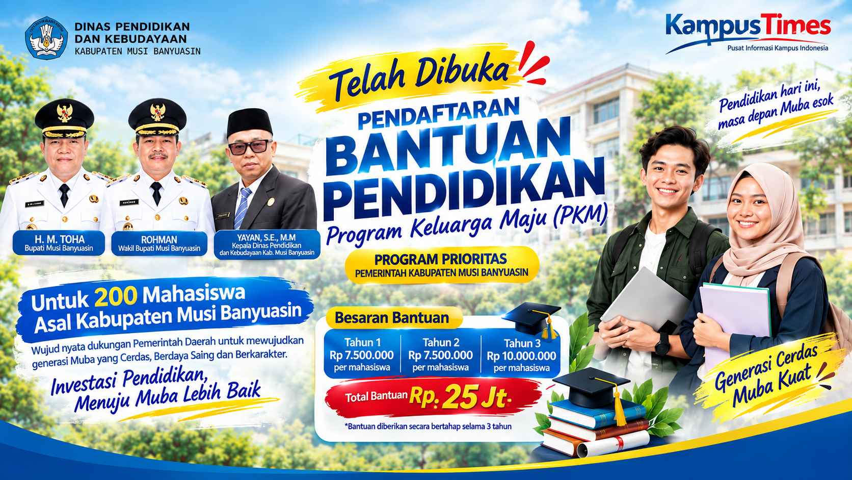 Bantuan Pendidikan PKM Muba 2026 untuk 200 Mahasiswa, Cek Syarat dan Cara Daftarnya