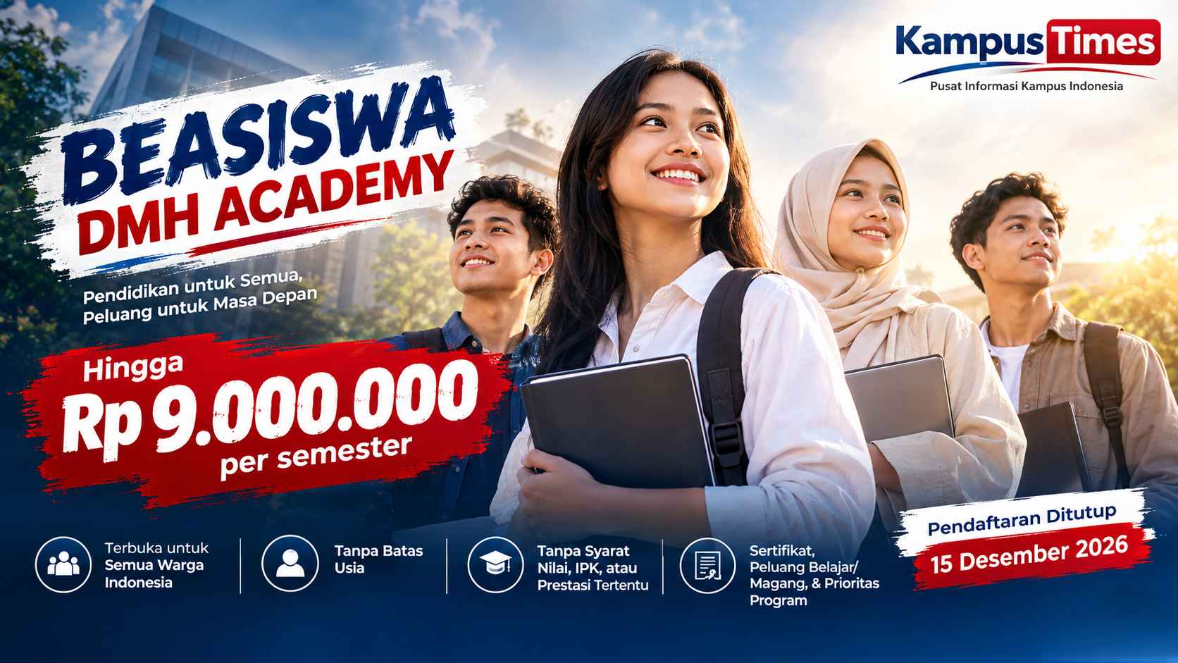 Beasiswa DMH Academy 2026: Tanpa Batas Usia, Kuliah Dapat Rp9 Juta per Semester
