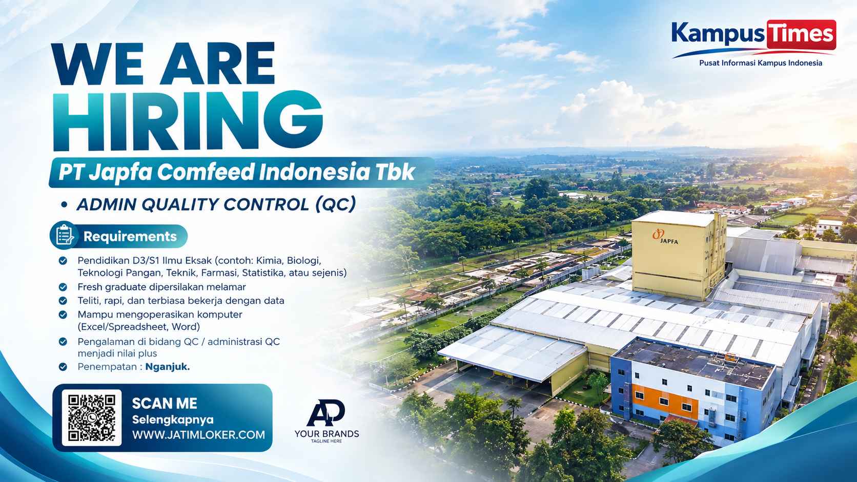 Lowongan Kerja PT Japfa Comfeed Indonesia Tbk untuk Posisi Admin Quality Control di Nganjuk, Fresh Graduate Bisa Melamar