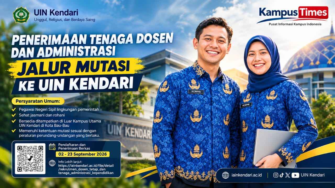 Lowongan Dosen dan Administrasi UIN Kendari Jalur Mutasi 2026, Cek Syarat dan Jadwal Pendaftarannya