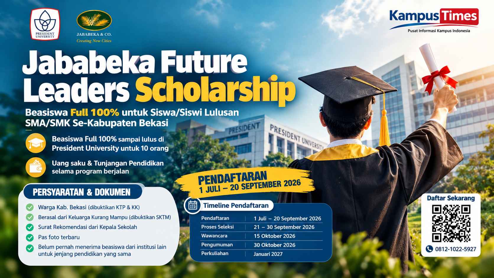 Jababeka Future Leaders Scholarship 2026: Beasiswa Full 100% untuk Pelajar Bekasi