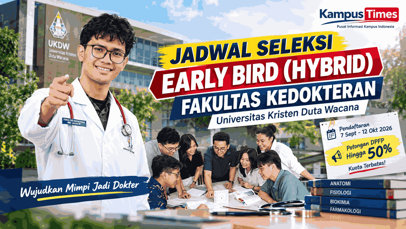 Jadwal Seleksi Early Bird Hybrid Fakultas Kedokteran UKDW 2026, Pendaftaran Dibuka hingga 12 Oktober