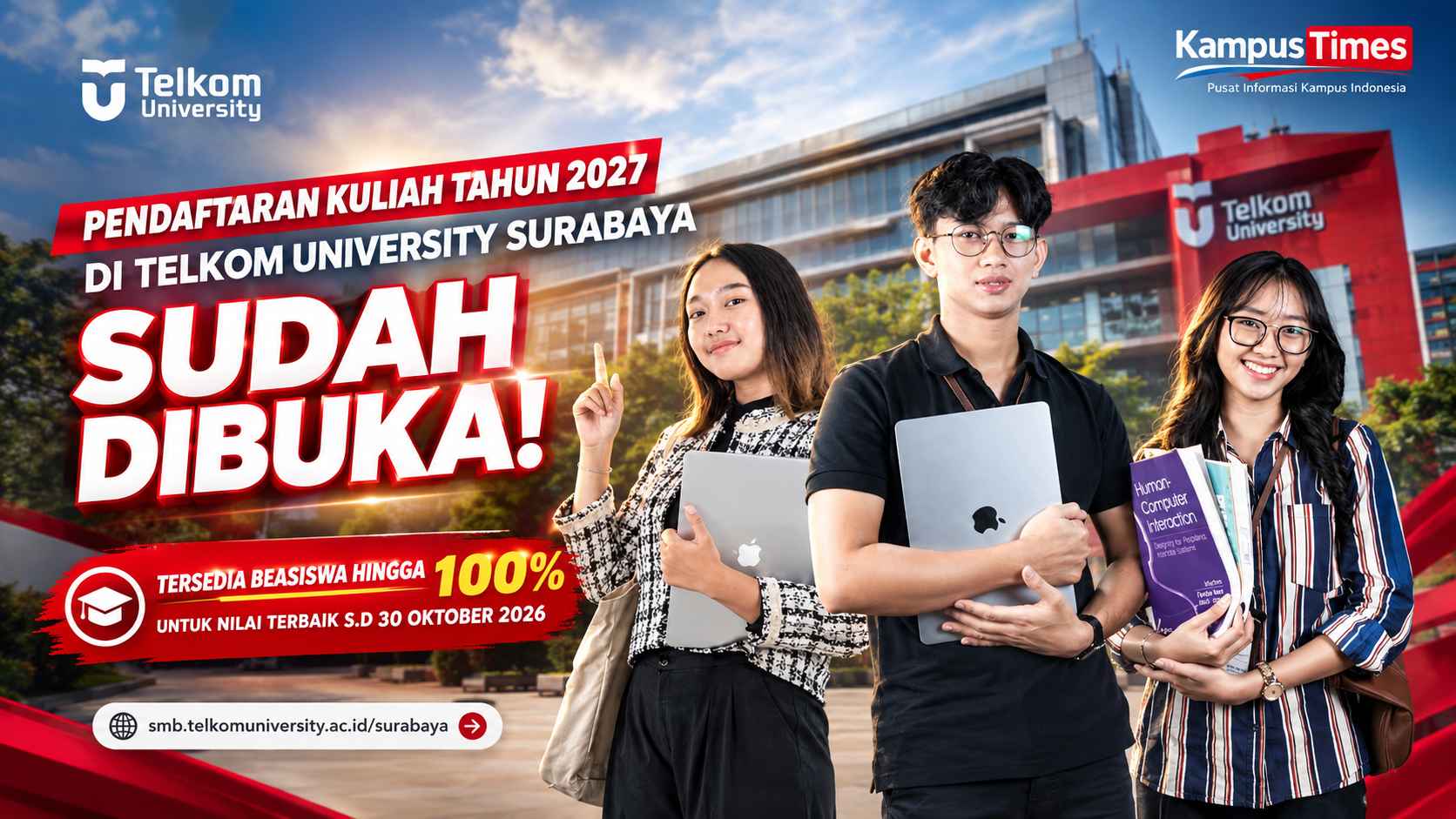 Pendaftaran Kuliah Telkom University Surabaya 2027 Dibuka, Tersedia Beasiswa Hingga 100 Persen