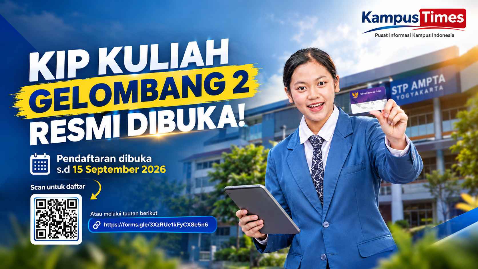 KIP Kuliah Gelombang 2 STP AMPTA Yogyakarta Dibuka, Daftar hingga 15 September 2026