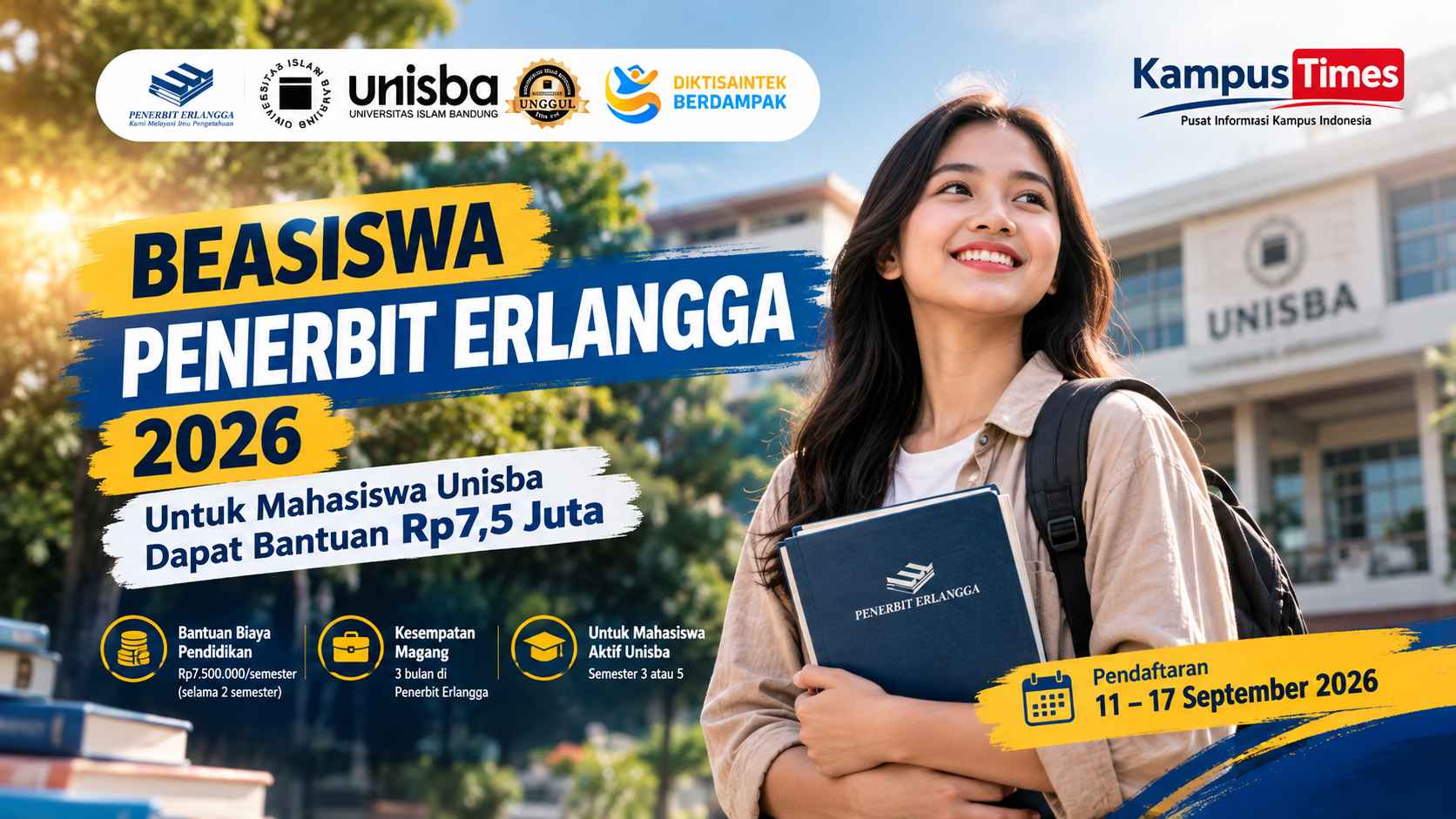 Beasiswa Penerbit Erlangga 2026 untuk Mahasiswa Unisba, Dapat Bantuan Rp7,5 Juta