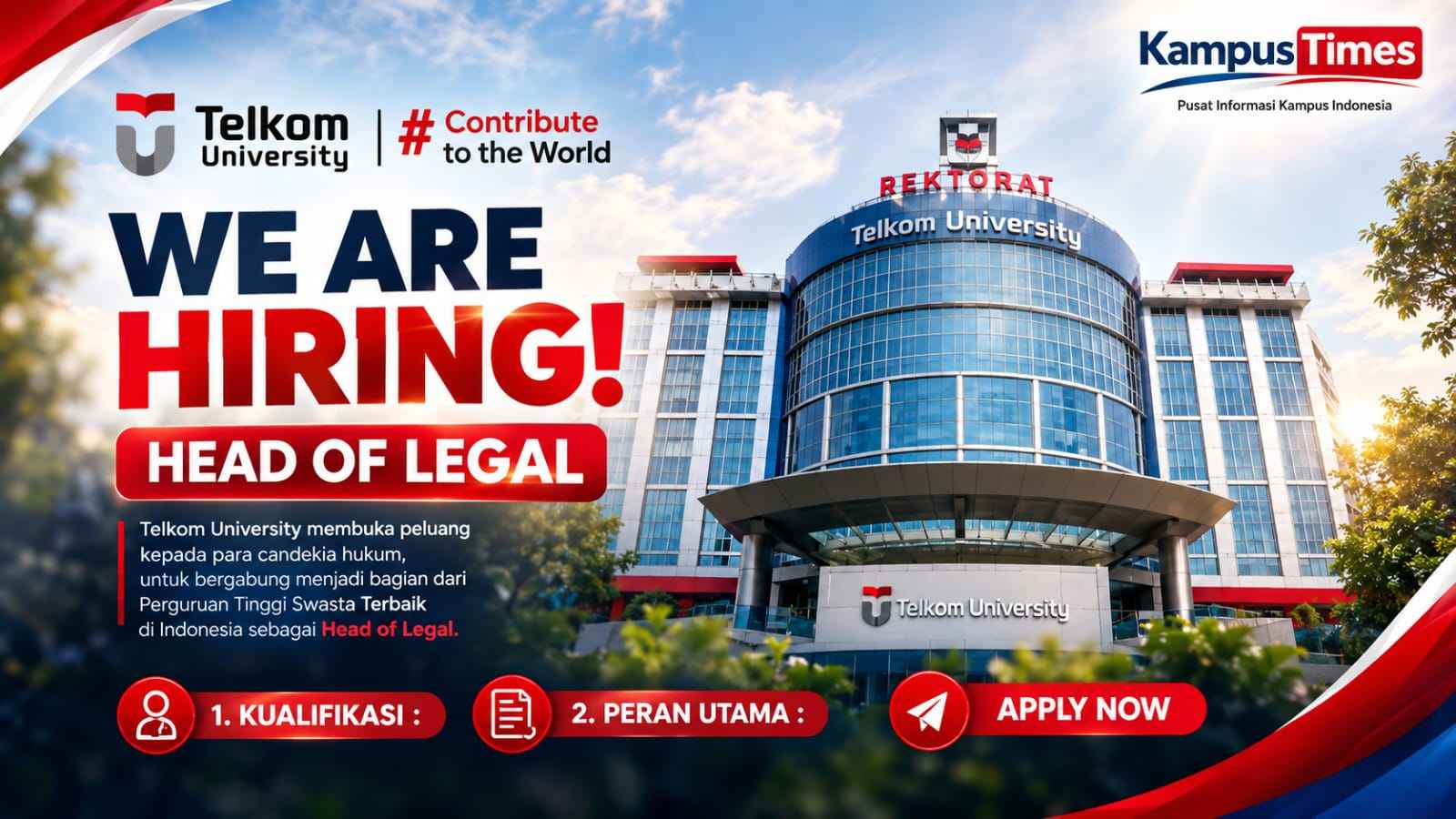 Lowongan Head of Legal Telkom University 2026, Cek Syarat dan Cara Daftarnya