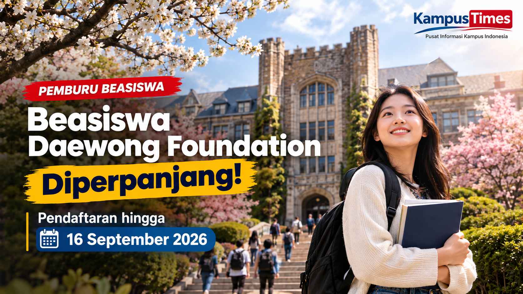 Beasiswa Daewong Foundation Diperpanjang hingga 16 September 2026, Jangan Lewatkan Kesempatan Ini