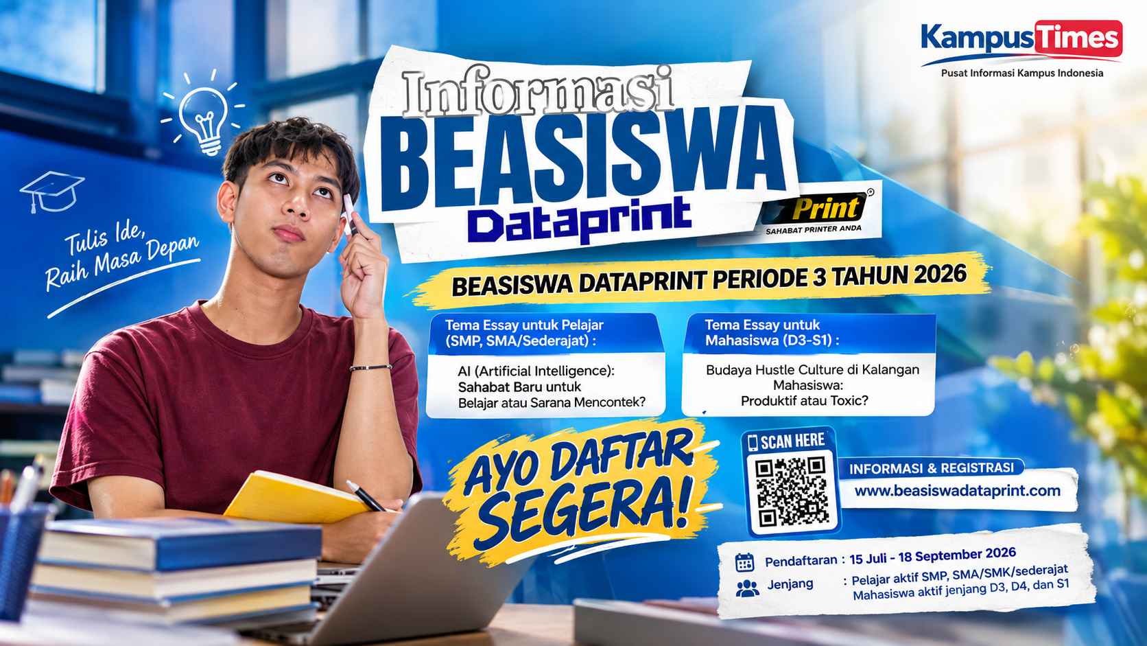 Beasiswa Dataprint Periode 3 Tahun 2026 Dibuka, Cek Syarat dan Deadline
