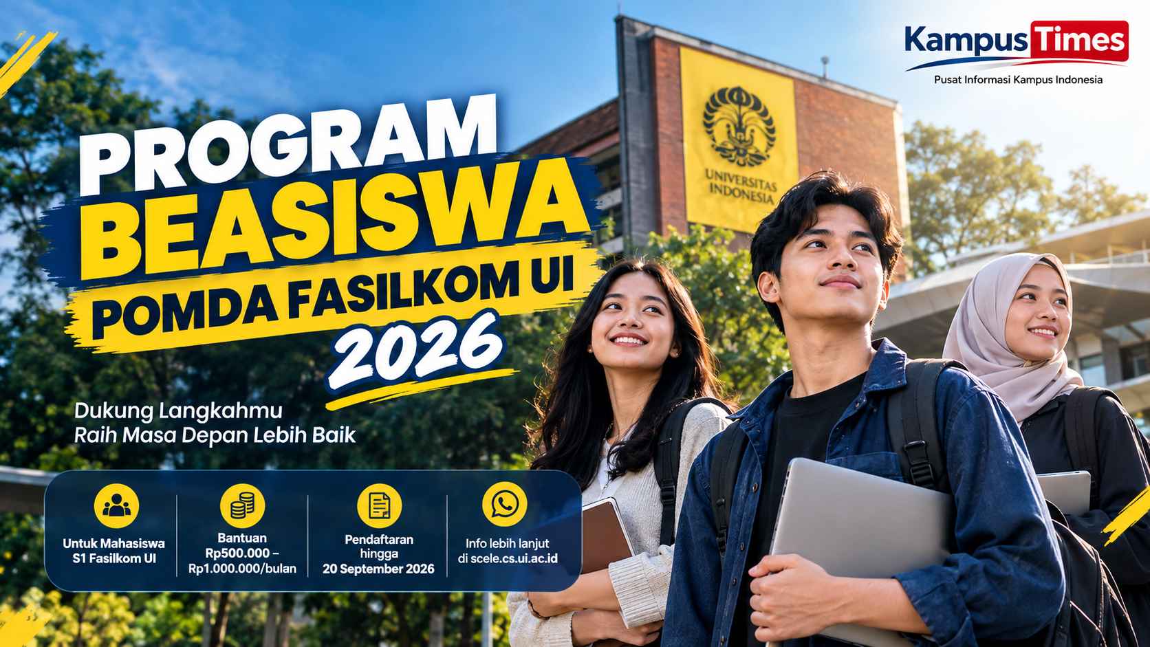 Beasiswa POMDA Fasilkom UI 2026 Dibuka, Cek Syarat dan Cara Daftarnya