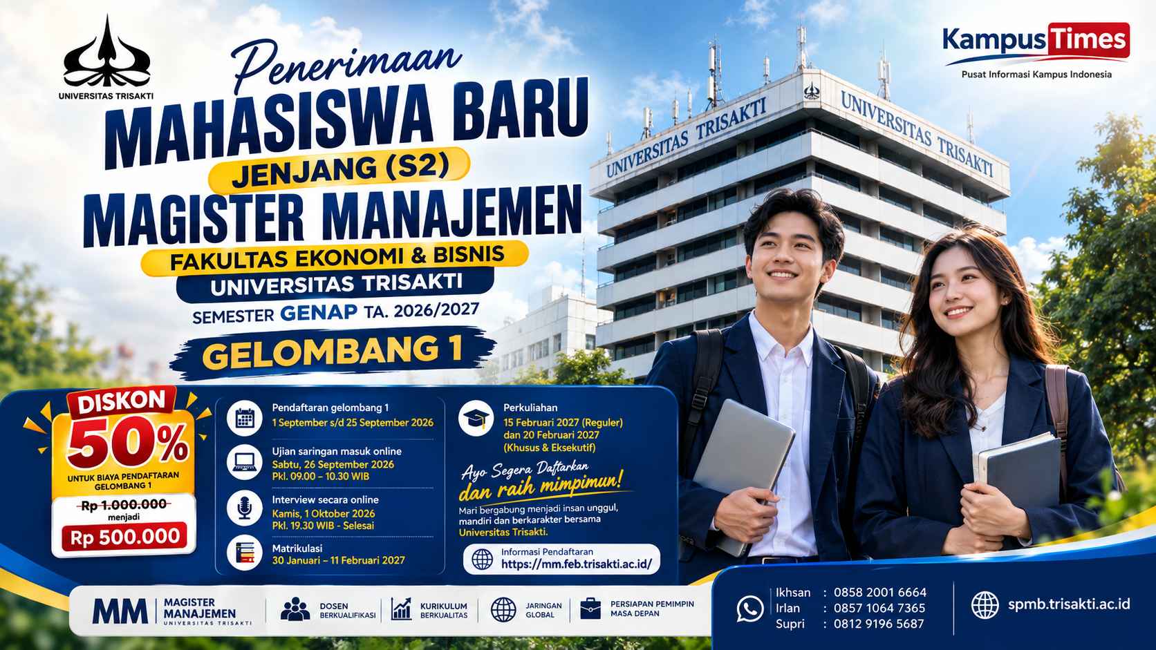 Penerimaan Mahasiswa Baru S2 Magister Manajemen Universitas Trisakti, Cek Jadwal dan Diskon 50 Persen