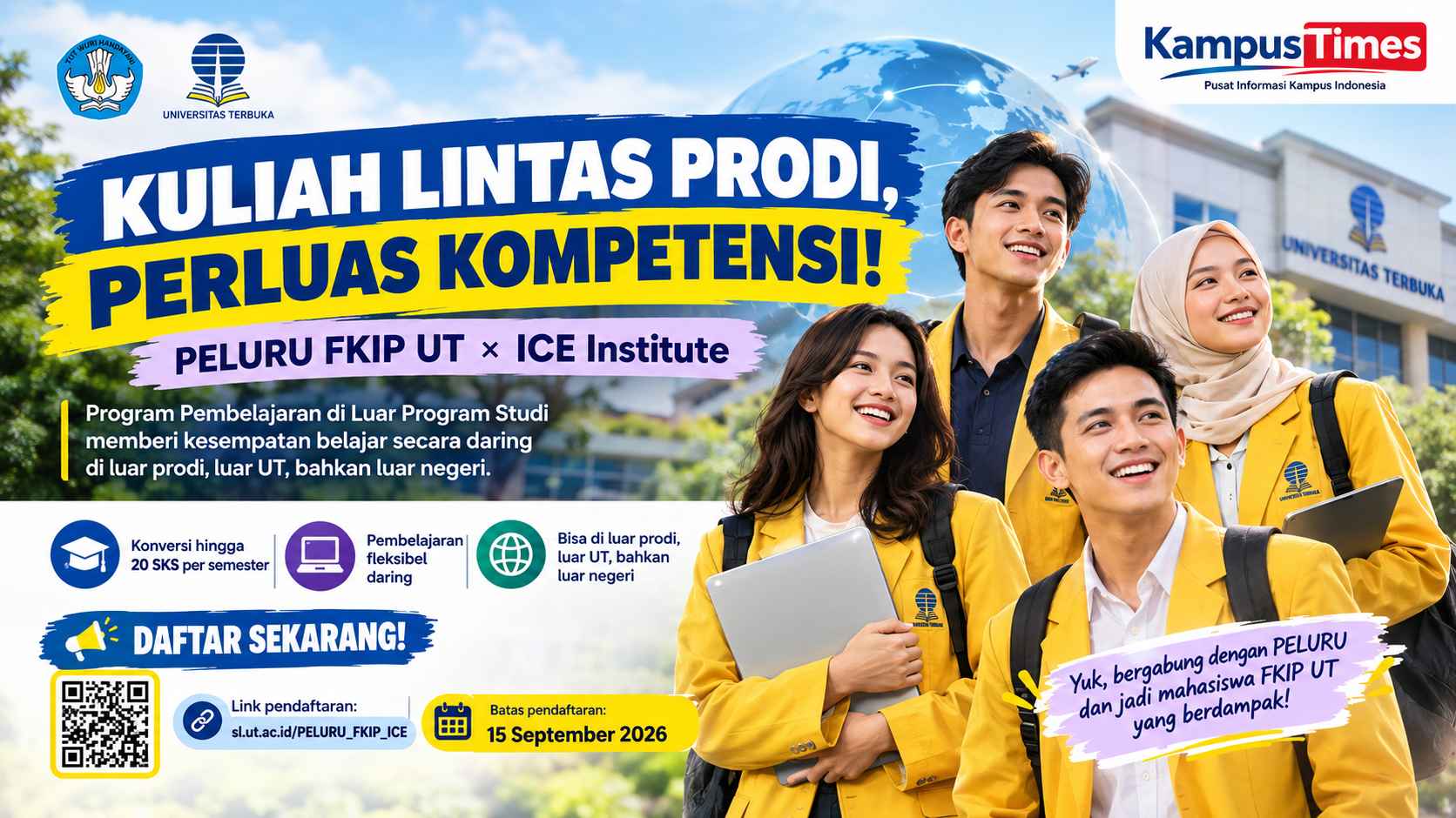 Kuliah Lintas Prodi di UT: Bisa Konversi hingga 20 SKS, Daftar Sebelum 15 September 2026