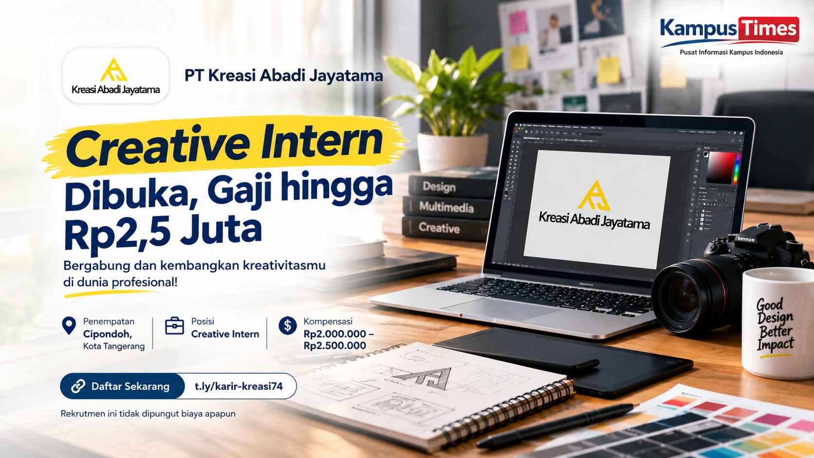 Lowongan Creative Intern PT Kreasi Abadi Jayatama, Gaji hingga Rp2,5 Juta