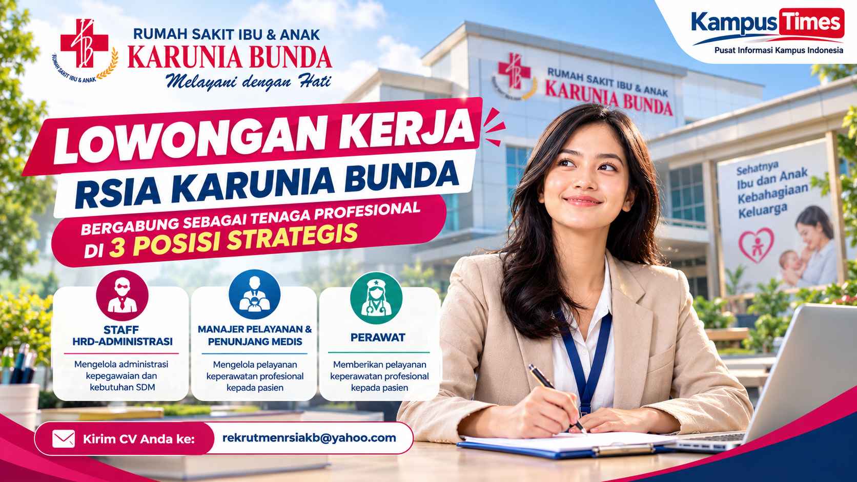 Lowongan Kerja RSIA Karunia Bunda Terbaru: Buka 3 Posisi, Cek Syarat dan Cara Lamar