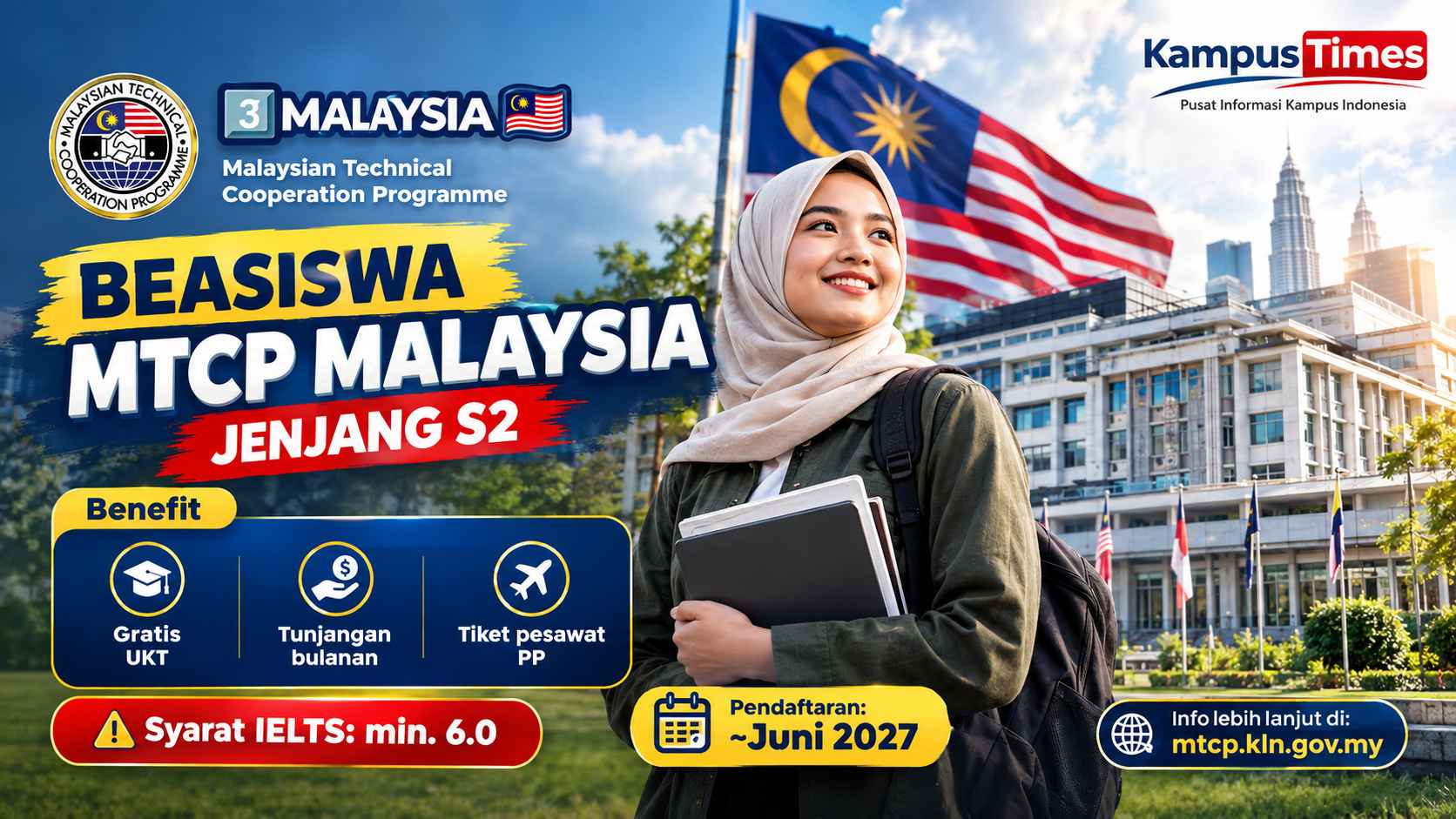 Beasiswa MTCP Malaysia Jenjang S2, Gratis UKT dan Tunjangan Bulanan