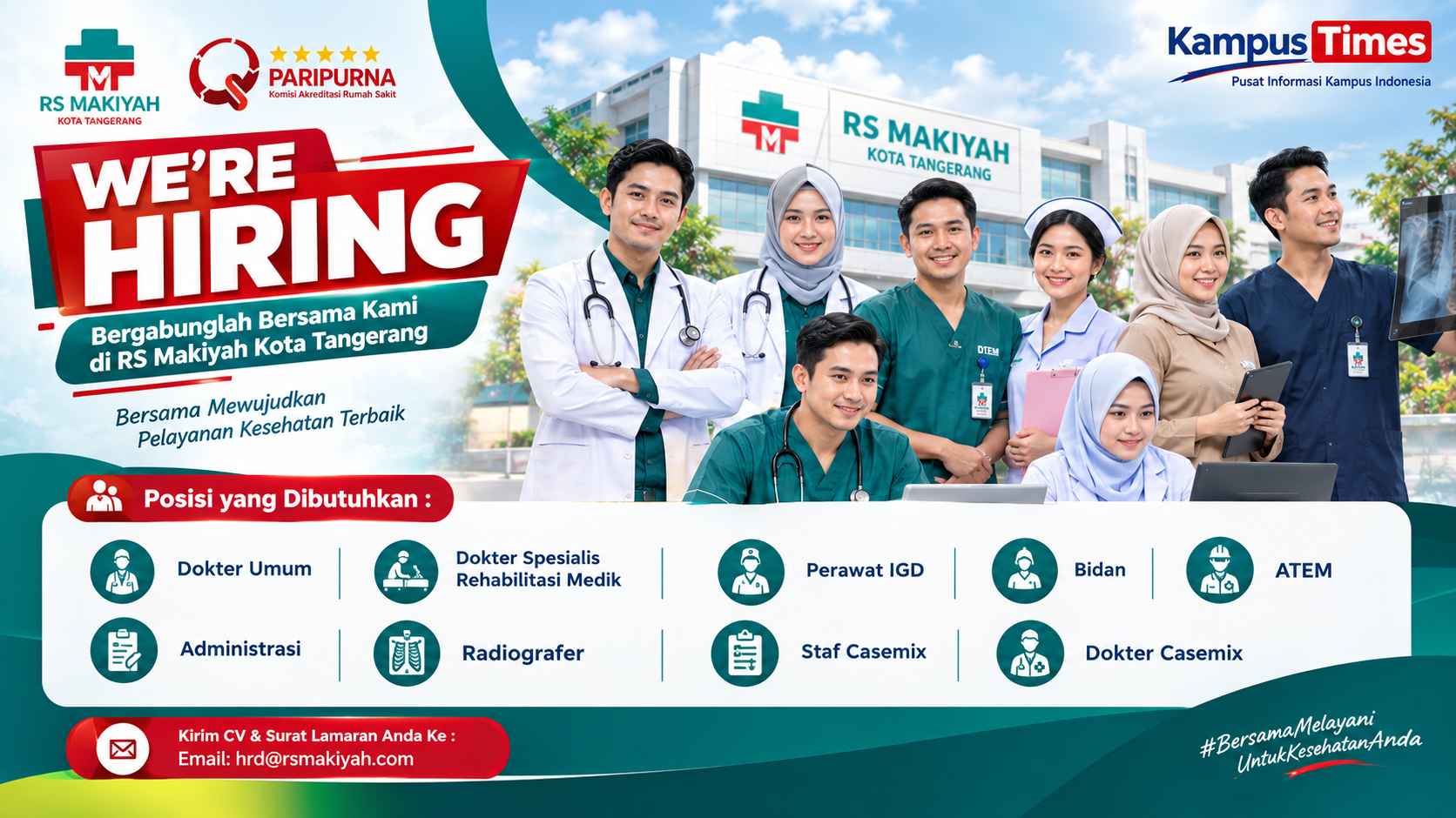 Lowongan Kerja RS Makiyah Tangerang, Buka 9 Posisi Tenaga Kesehatan