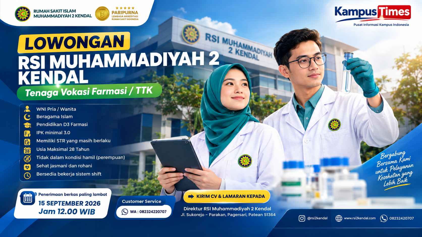 Lowongan RSI Muhammadiyah 2 Kendal September 2026, Dibuka untuk TTK! Cek Syarat dan Cara Daftarnya