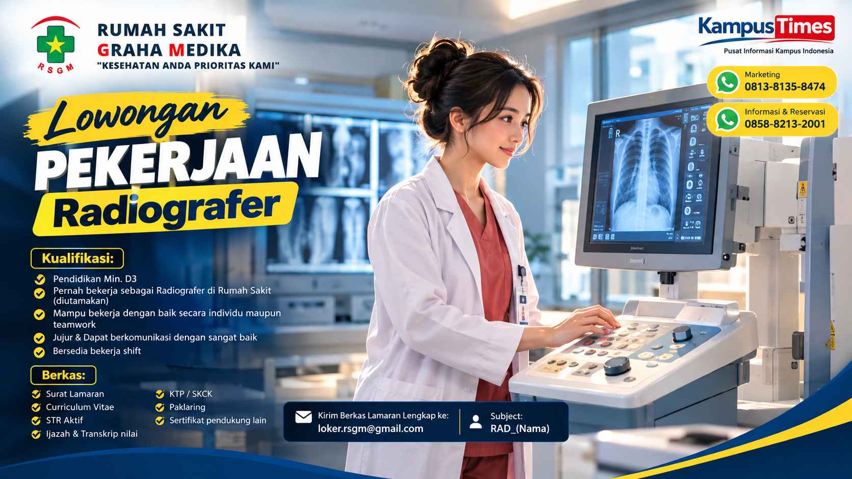Lowongan Kerja Radiografer RS Graha Medika, Cek Syarat dan Cara Daftar
