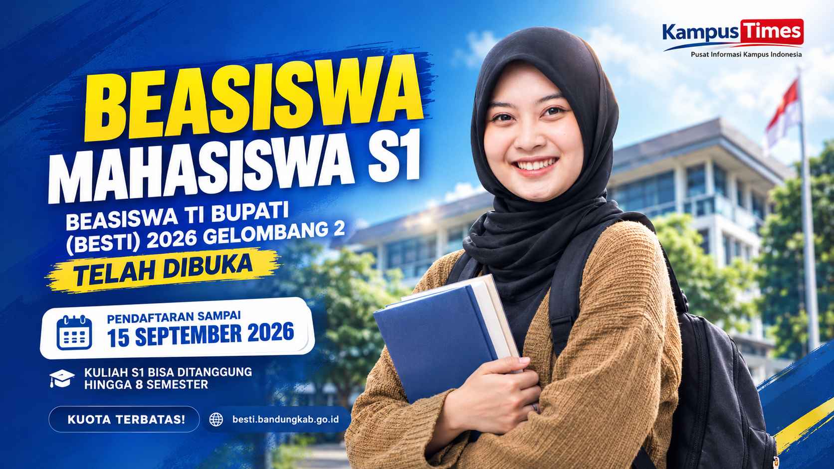 Beasiswa BESTI 2026 Gelombang 2 Dibuka, Kuliah S1 Bisa Ditanggung hingga 8 Semester