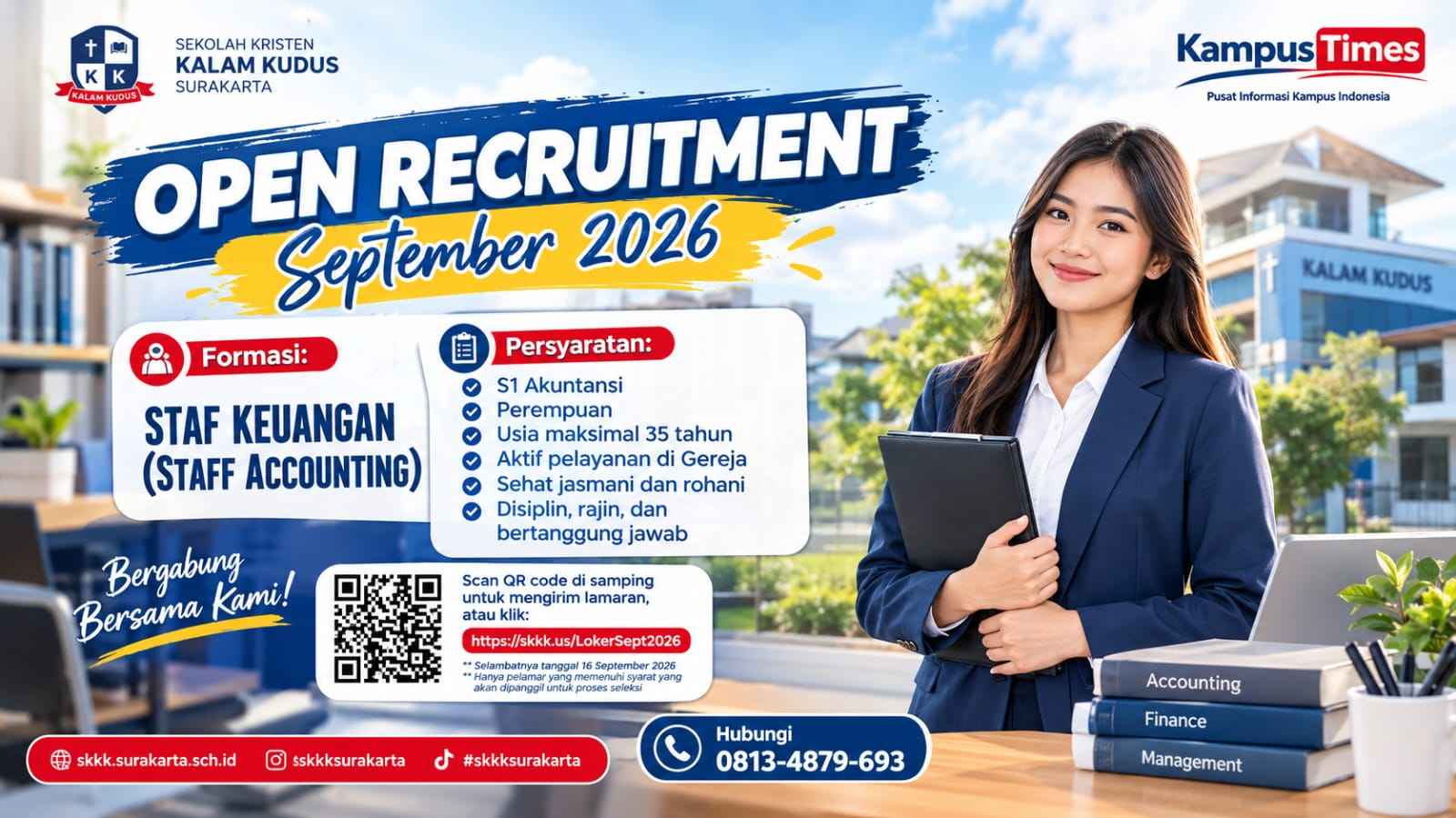 Lowongan Kerja Staf Keuangan Sekolah Kristen Kalam Kudus Surakarta September 2026, Cek Syarat dan Cara Daftar