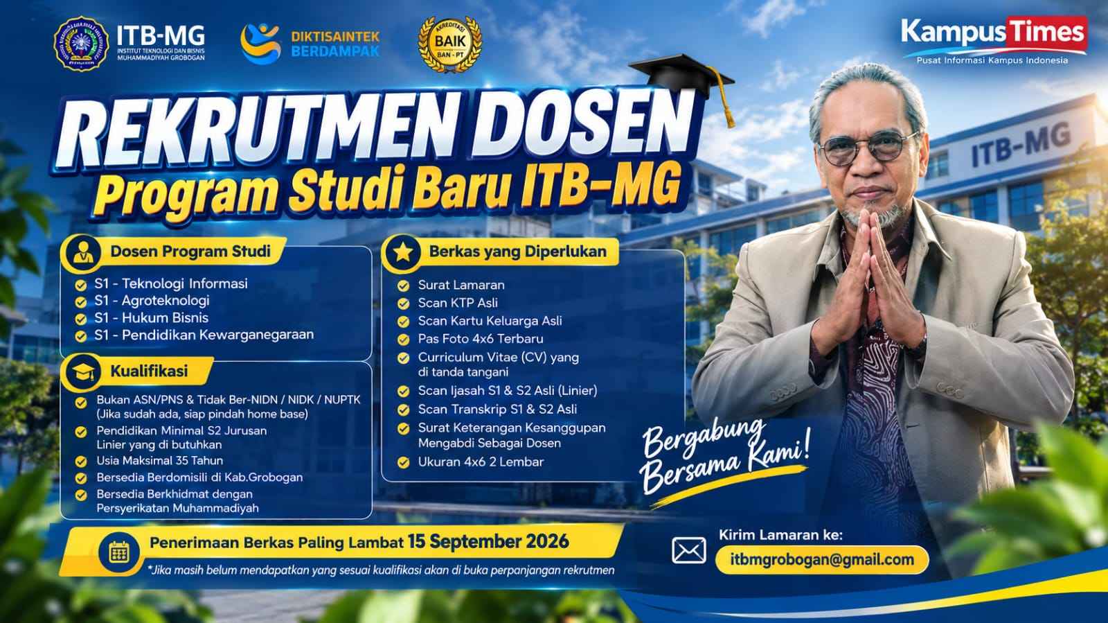Lowongan Dosen ITB-MG 2026 Dibuka, Ini Syarat dan Cara Daftarnya