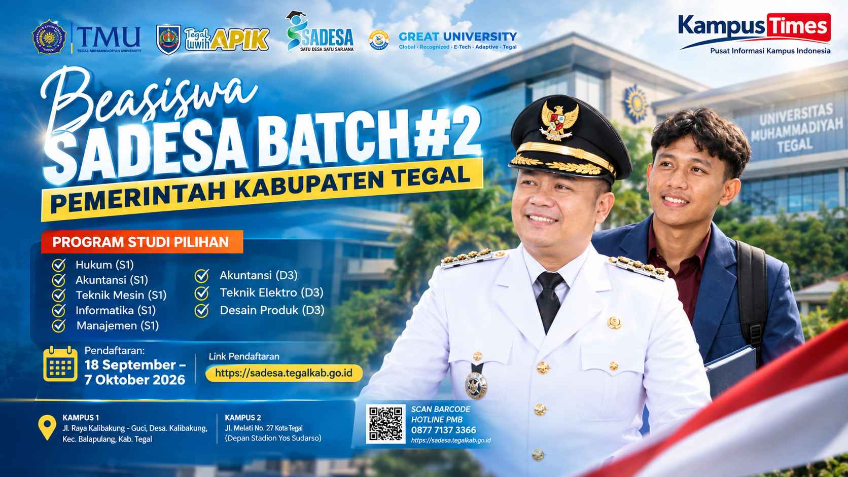 Beasiswa SADESA Batch 2 Kabupaten Tegal 2026: Syarat, Prodi, dan Jadwal Pendaftaran