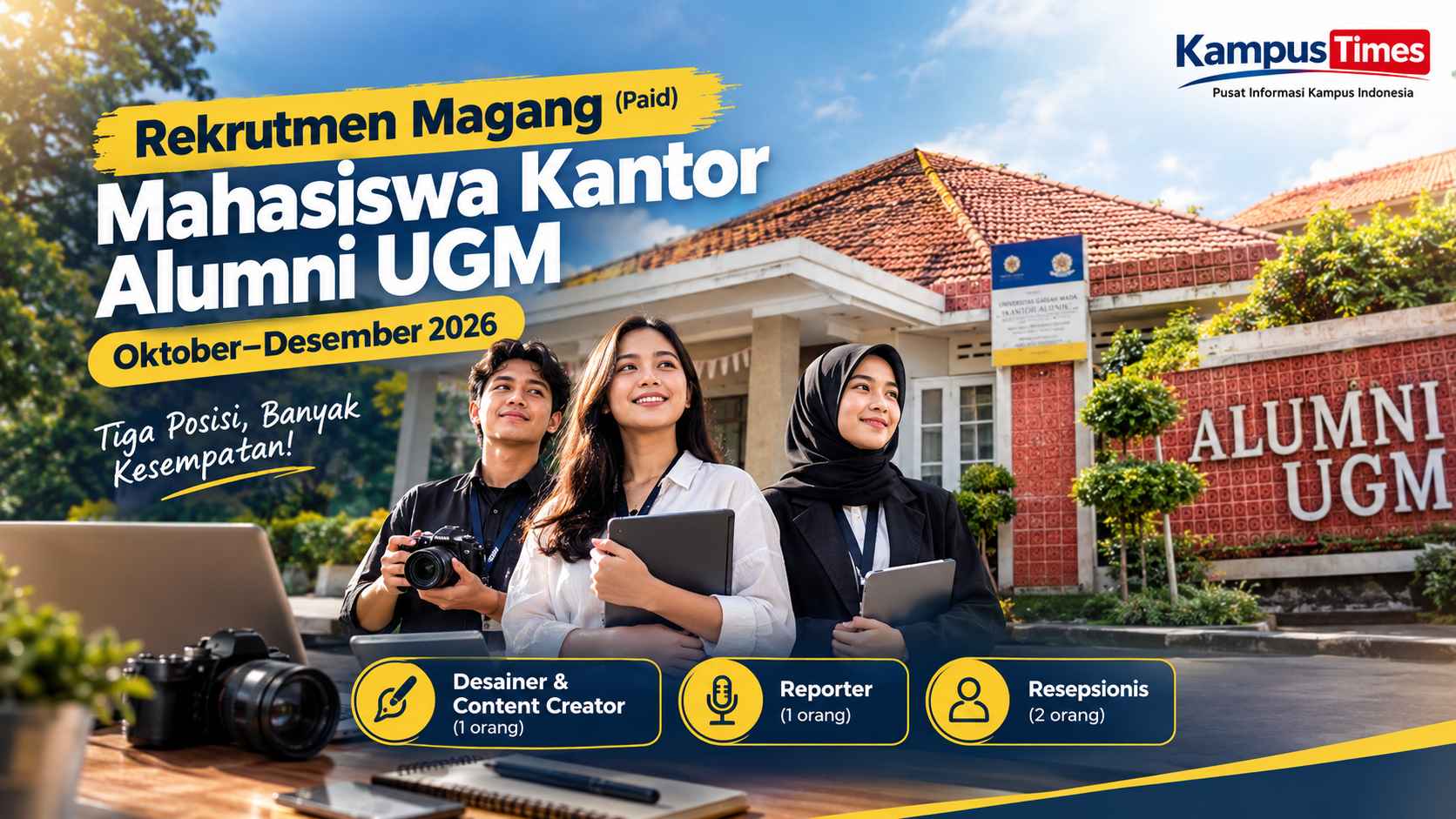Rekrutmen Magang Berbayar Kantor Alumni UGM Oktober–Desember 2026, Ini Posisi dan Syaratnya