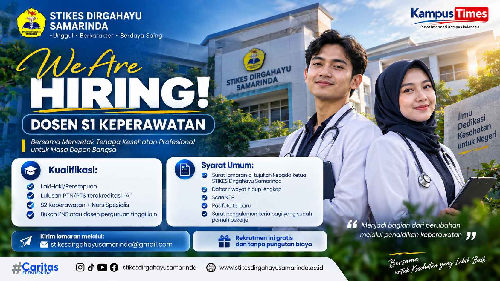 Lowongan Dosen S1 Keperawatan STIKES Dirgahayu Samarinda, Cek Syarat dan Cara Daftarnya