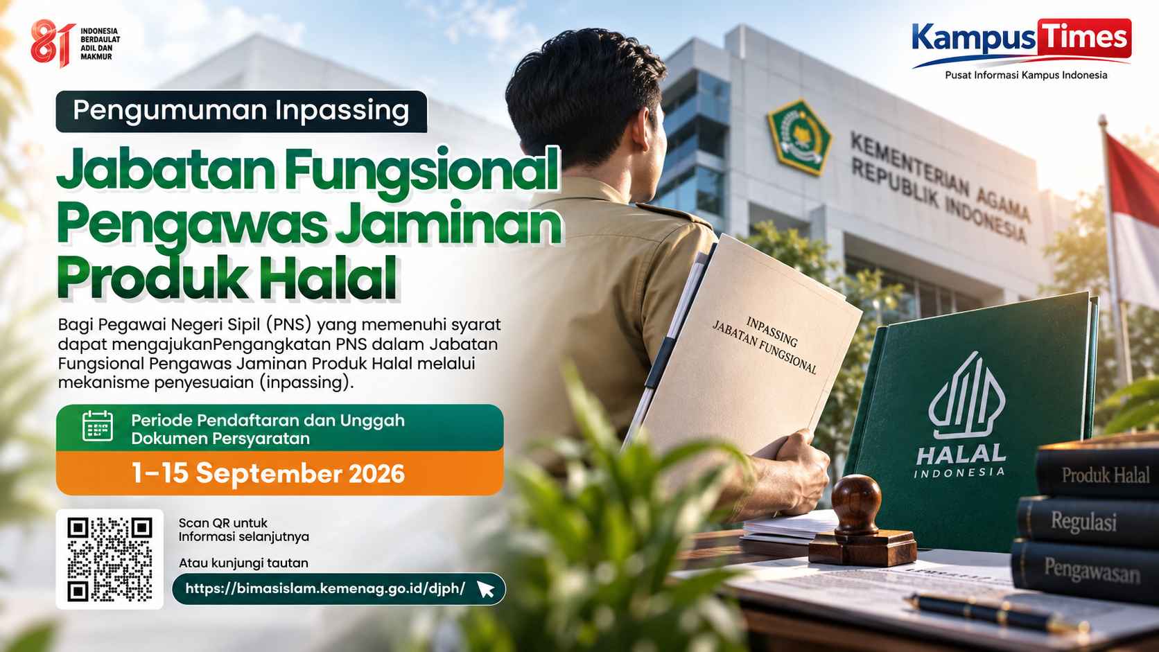 Inpassing Jabatan Fungsional Pengawas Jaminan Produk Halal Dibuka, PNS Segera Daftar hingga 15 September 2026
