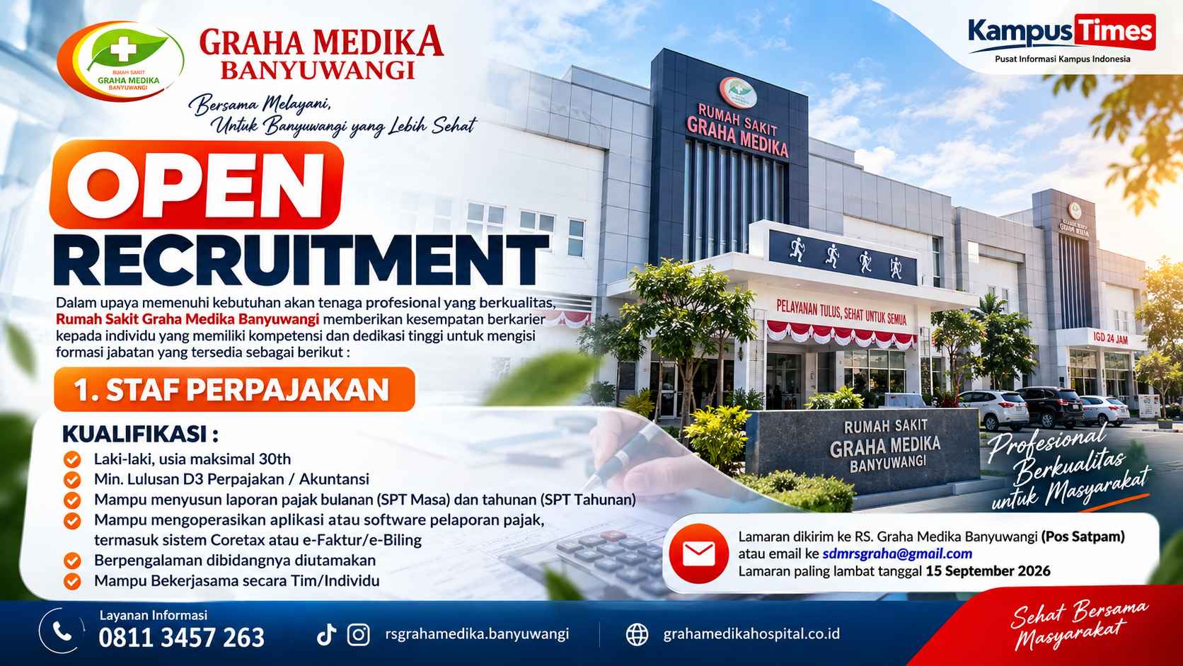 Lowongan Kerja RS Graha Medika Banyuwangi, Dibuka untuk Staf Perpajakan